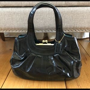 COACH Black patent leather kiss-lock tote